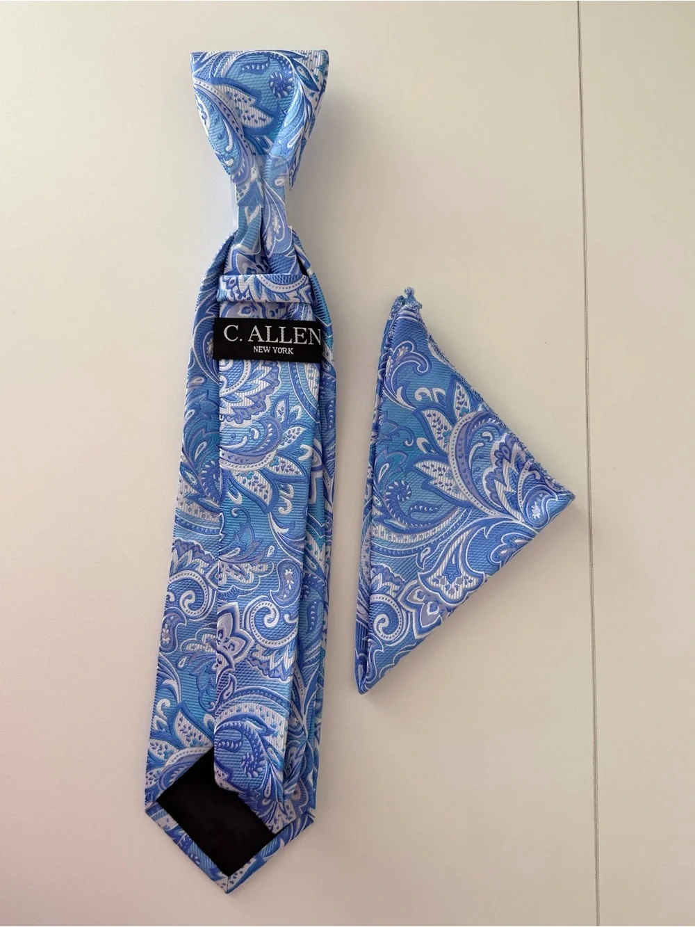 C. Allen New York Men’s Blue Paisley Necktie & Pocket Square Set Microfiber